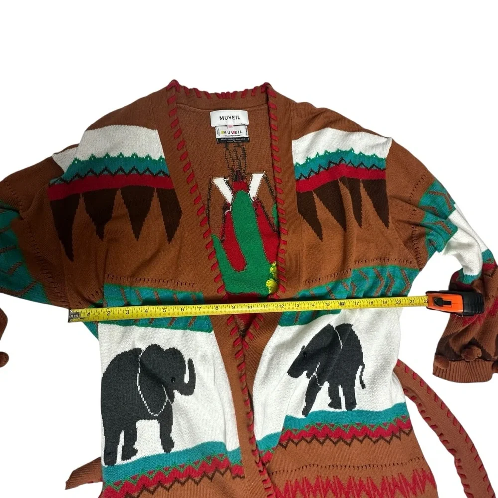 NWOT MUVEIL Western Brown multi Belted Cardigan 38 - Picture 12 of 15